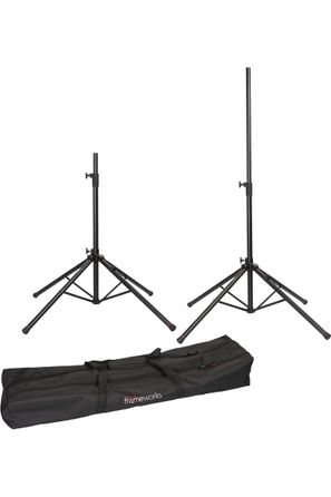 PAIR OF QUAD BASE SPEAKER STANDS W/LIFT ASSIST FOR INDOOR & OUTDOOR EVENTS